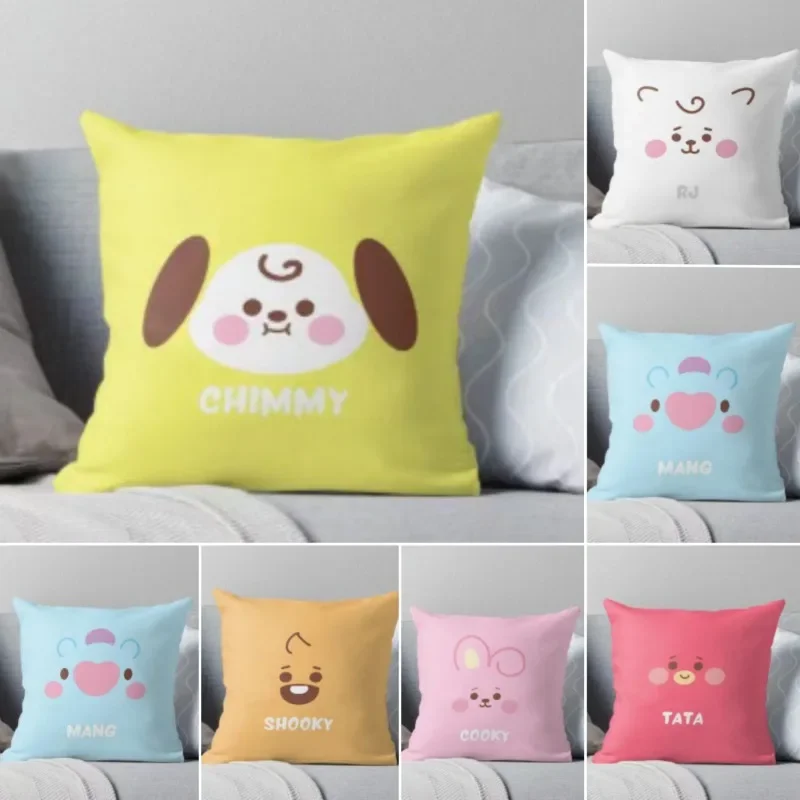 Kawaii Bt21 Pillow Case Anime SHOOKY MANG RJ KOYA CHIMMY Fashion 40x40cm Sofa Cushion Pillowcase Cover Party 45x45cm Decor Gifts