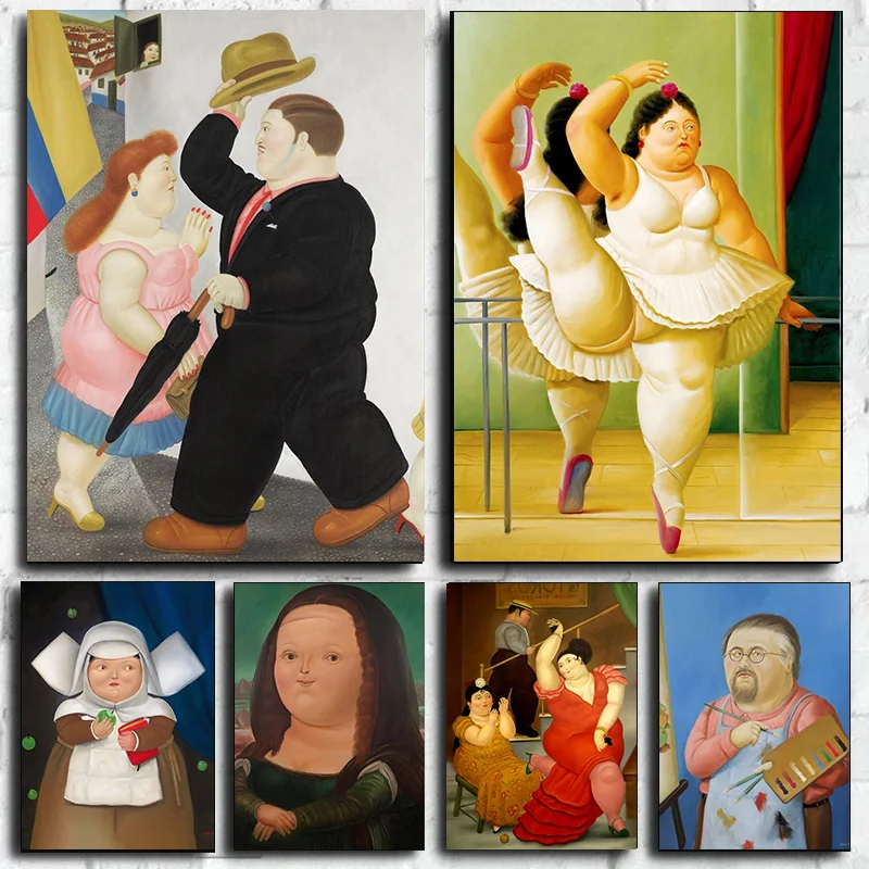 Fernando Botero Dancer Fat Woman Couple Self Portrait Famous Poster Print Wall Art Pictures Canvas Painting Room Home Decor Gift