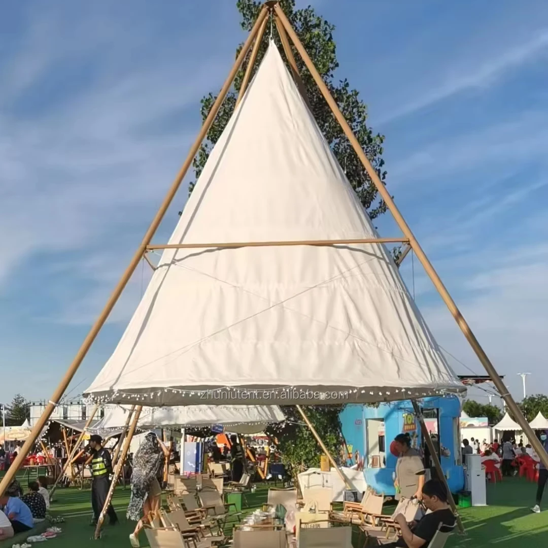 6*6m Outdoor Camping Most Popular Sunshade and Wind Resistance Waterproof Steeple Canvas Safari Tipi Canopy Lantern Tent