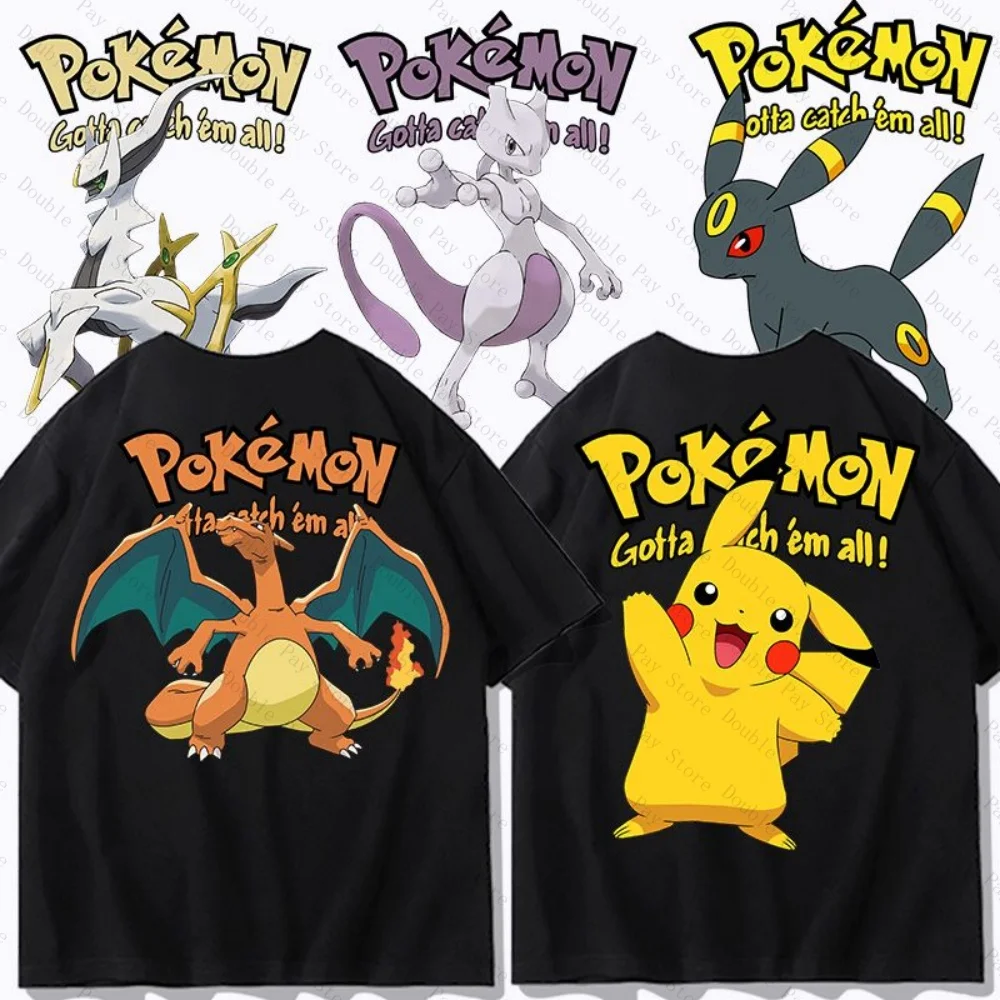 

Футболка с короткими рукавами «Покемон» для мужчин, летняя Пикачу Генки Мьюту, аниме, периферийная одежда, мужские рубашки, женские футболки Y2k