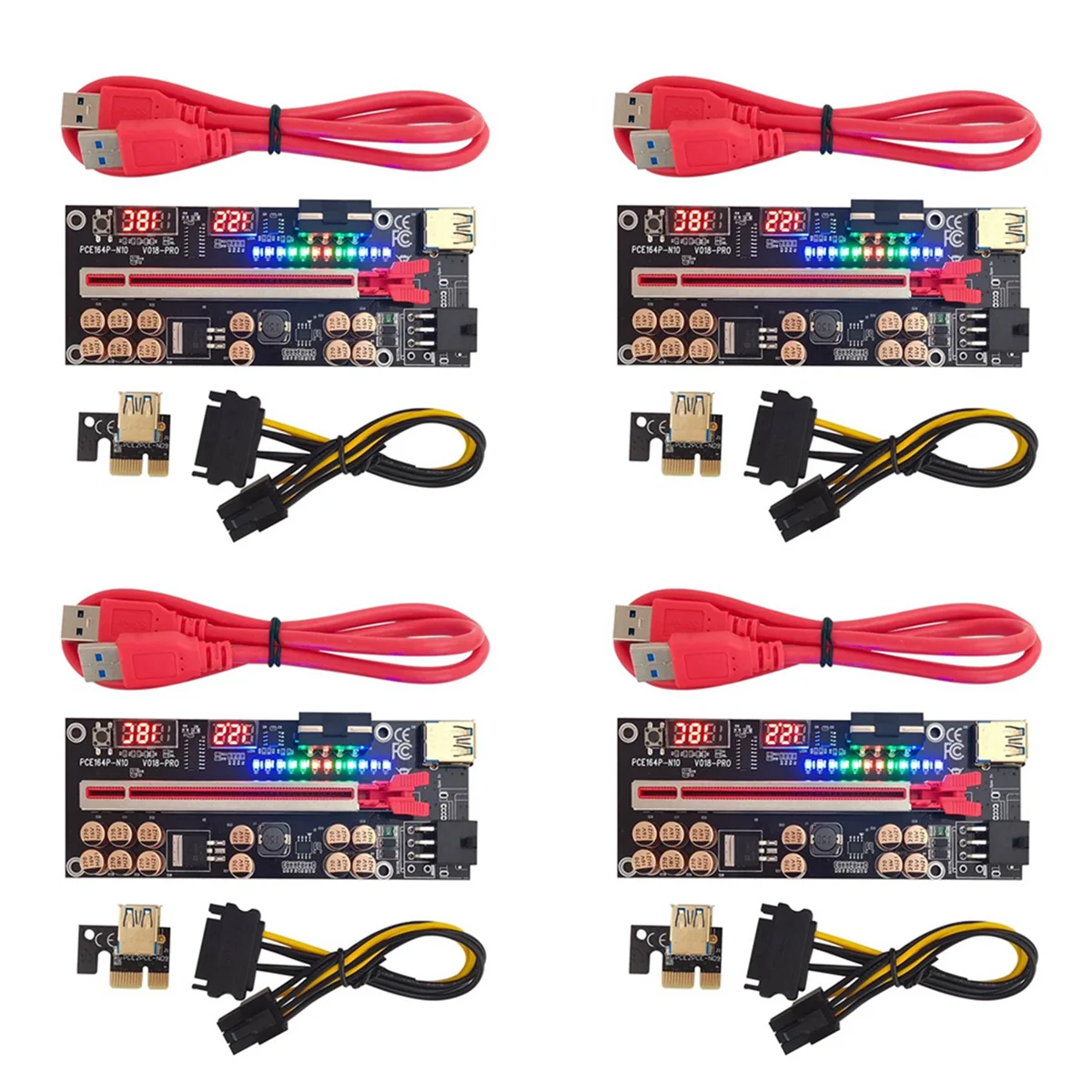 

4X VER018 PRO PCI-E Riser Card USB 3.0 Cable 018 PLUS PCI Express 1X to 16X Extender PCIe Adapter for BTC Mining(Red)