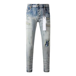 DistMurcia-Jeans déchirés à boutons skinny pour hommes, pantalons de rue jeunesse, patchs déchirés, détruits, troués, réparés, haute commande