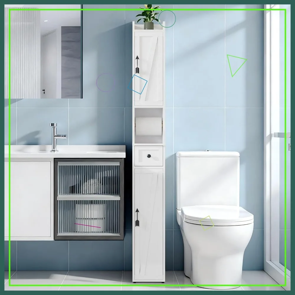 

Тонкий шкаф для хранения в ванной комнате с регулируемыми полками и ящиком, отдельно стоящий высокий шкаф для небольших помещений, белый