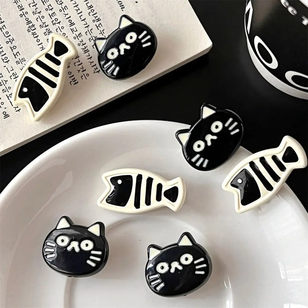 Cute Cartoon Cat Fish Hair Clip Black White Resin Headwear Girls Hair Accessories Hair Side Clip