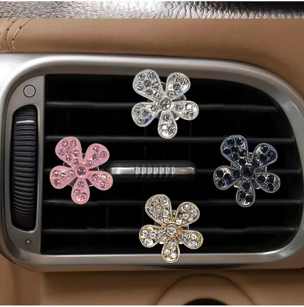 

Five Petal Flower Diamond Diamond Flower Car Air Outlet Perfume Aromatherapy Car Interior Decoration Car Air Vent Perfume Clip