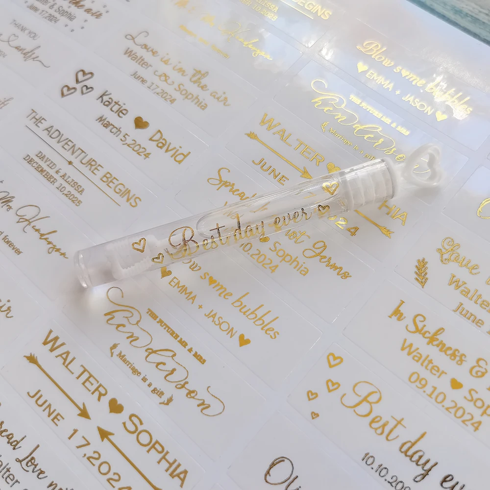 Personalized 64Pcs 60x20mm Wedding bubble Labels Bubble Wand Clear Label Party Stickers Print Your Logo-Not Include Tube