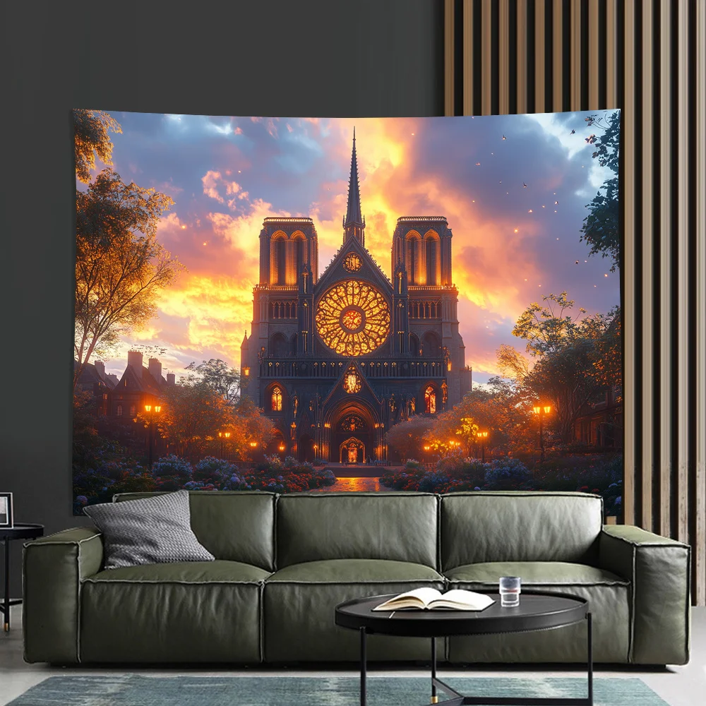 Notre-Dame de Paris Digital printing polyester wall hanging tapestry decorative Living room bedrooms Office background gift