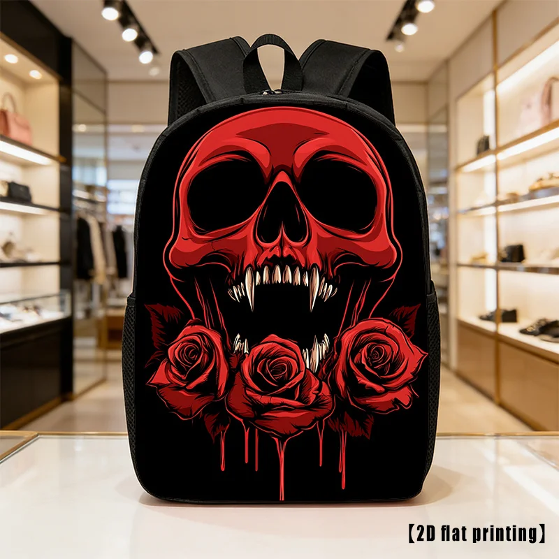 

Printed Gothic Rose Blood Skull, Lightweight Large-capacity Unisex Backpack with Adjustable Shoulder Straps Side Pockets