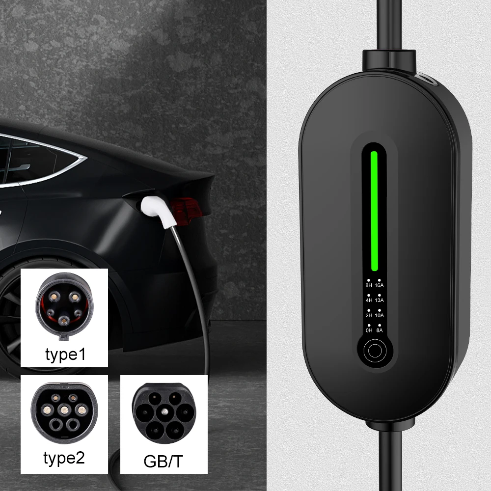 JDMEX Portable EV Charger Type2 Type1 GBT 3.5KW Charging Station 16A Adjustable Current Fast Charging for Electric Car