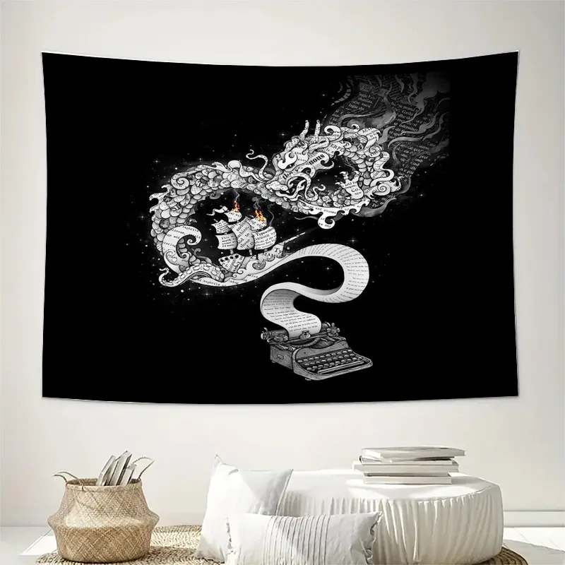 Vintage typewriter tapestry wall hanging gothic decor dark academia literary aesthetic home decor room tapestry bedroom decor do