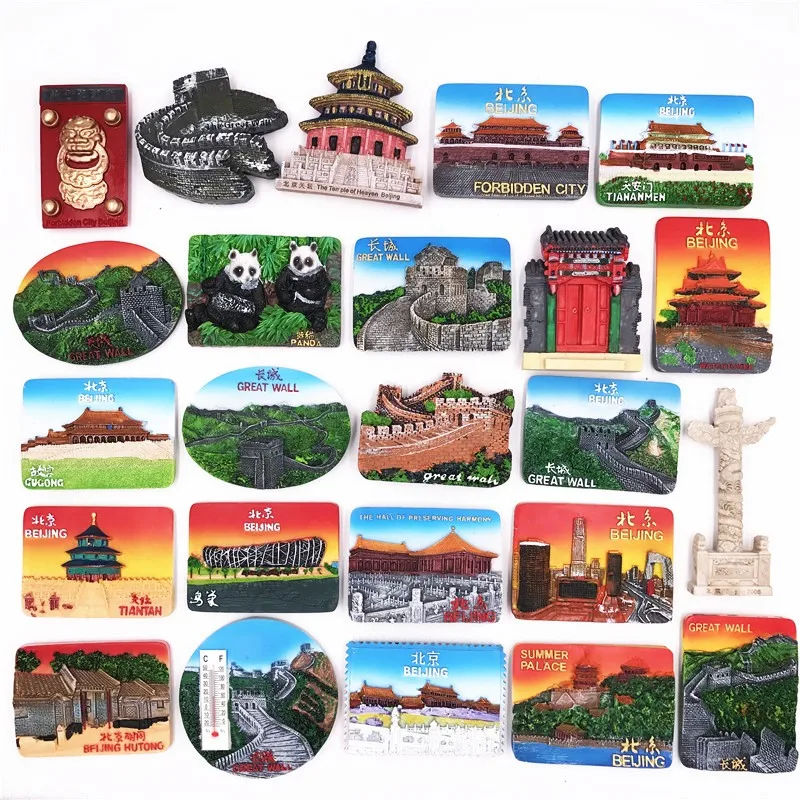 Aimants de réfrigérateur de Pékin, souvenir de tourisme, aimants magnétiques de bâtiment de grande muraille, cadeaux de résine de paysage de Chine