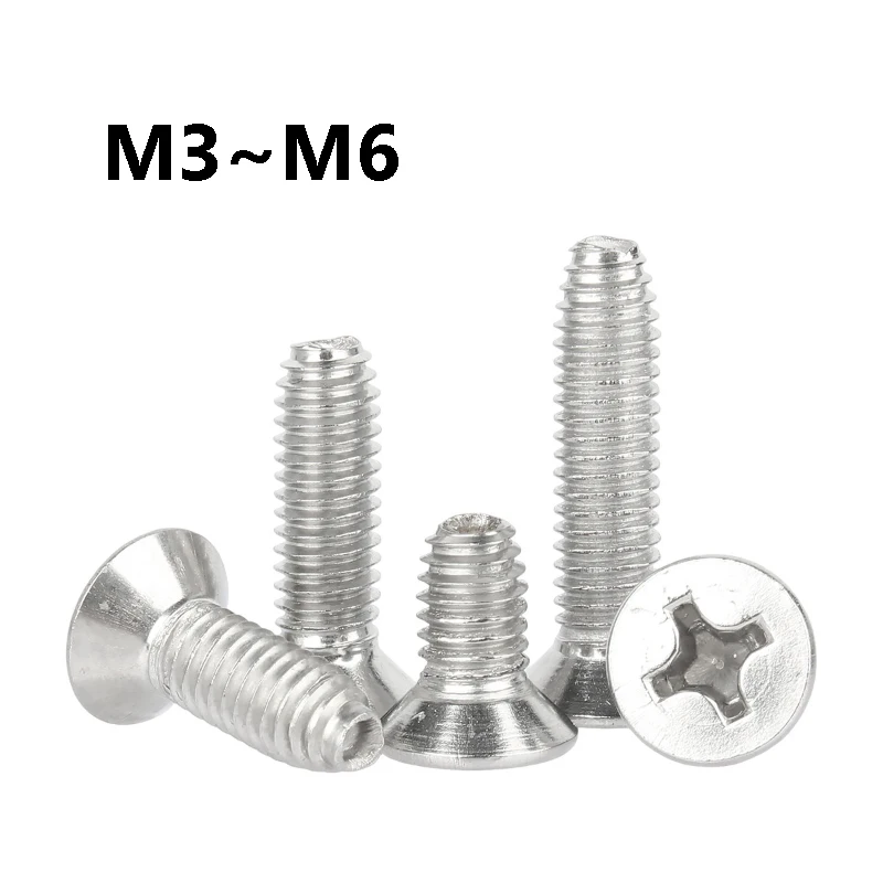 A2-70 304 Stainless Steel Phillips Countersunk Trilobular Thread Forming Screws M3 M4 M5 M6 for Cabinet Electronics DIY Repair