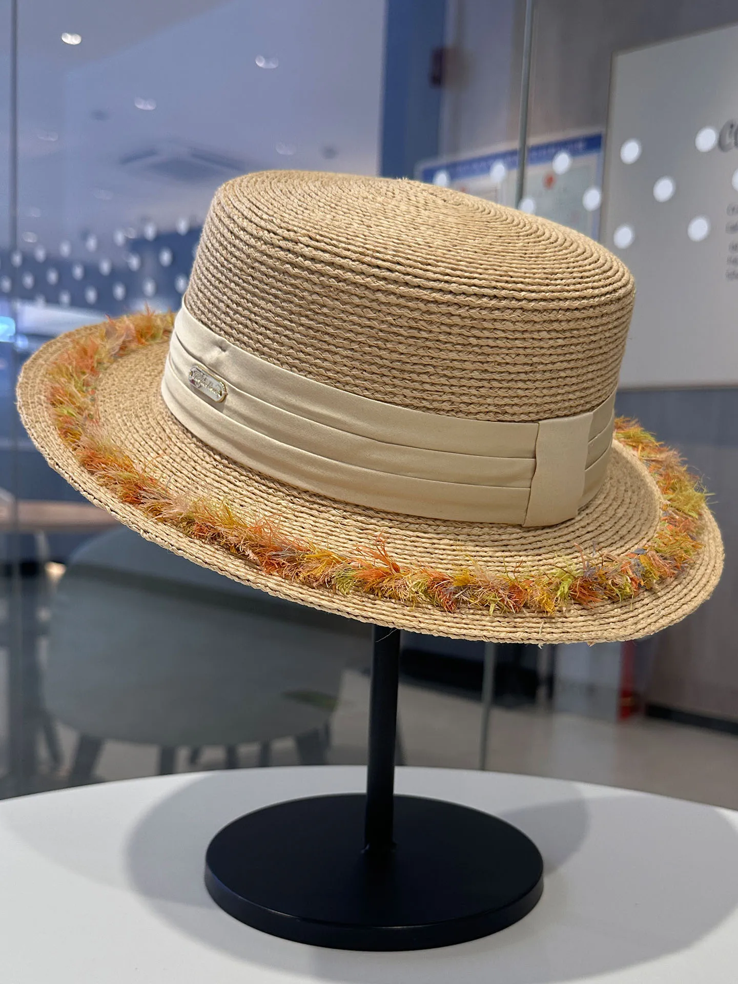fashionable-handwoven-raffia-straw-hat-women's-summer-beach-sunshade-hat-frayed-flat-top-adjustable-closure