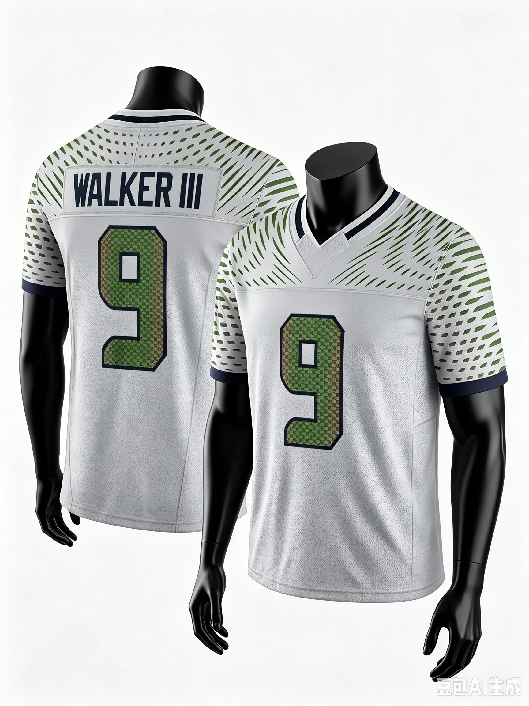Männer # 21 Witherspoon Weißes Farbverlauf-Fußballtrikot mit Camouflage-Textur, Nummer V-Ausschnitt, Seahawks, atmungsaktives Fan-Trikot, Familien-Set – Detail 6