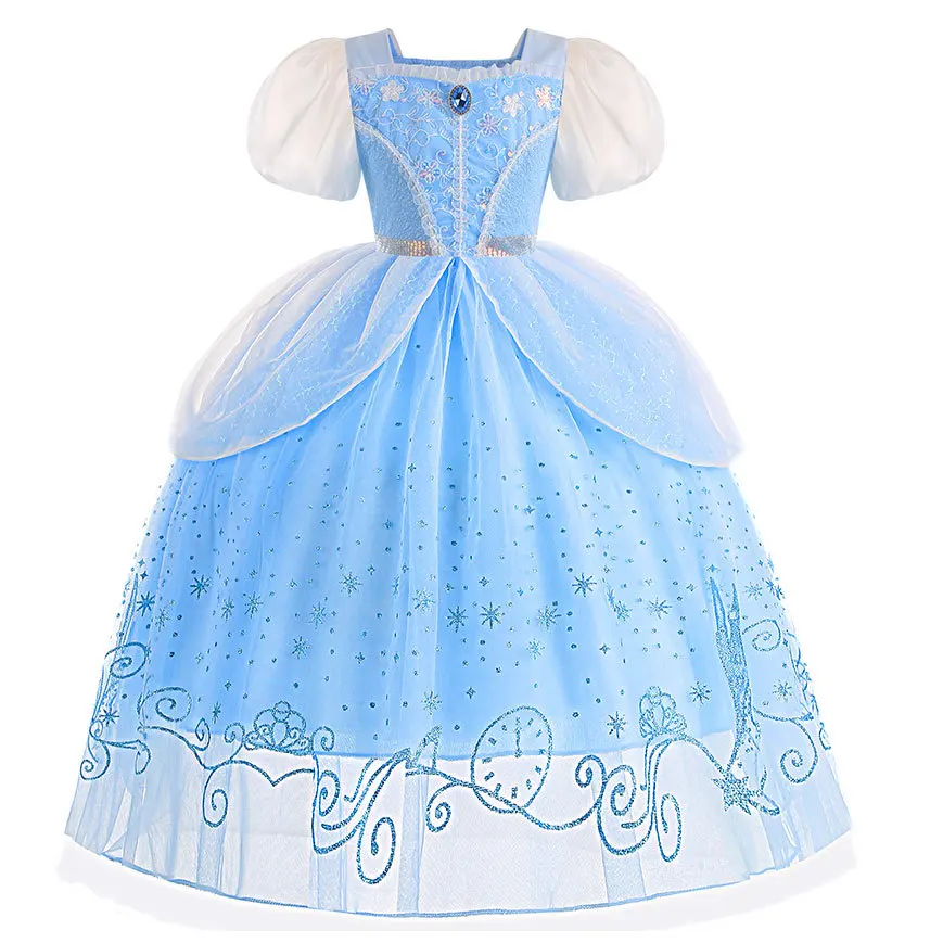 Kids Role Play Princess Dress Up Halloween Birthday Party Fancy Anna Mermaid Costume Girls Cosplay Belle Elsa Snow White Clothes view 3