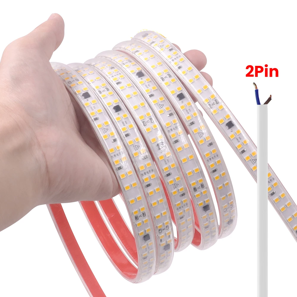 AC 2835 LED Strip Light 220V With 2Pin Wire 240LEDs/m High Brightness Flexible Tape Waterproof 3000K 4000K 6000K Home Decoration