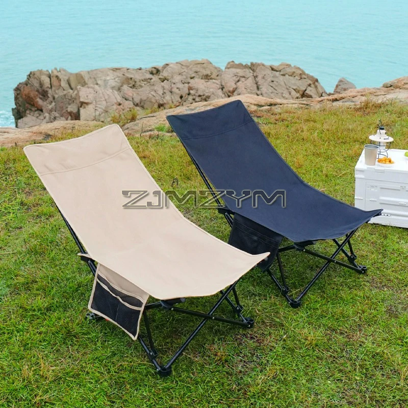 Folding Portable Beach Chair, Adjustable High Back Low Seat Lightweight Chairs for Beach Tent & Shelter & Camping, Side Pocket