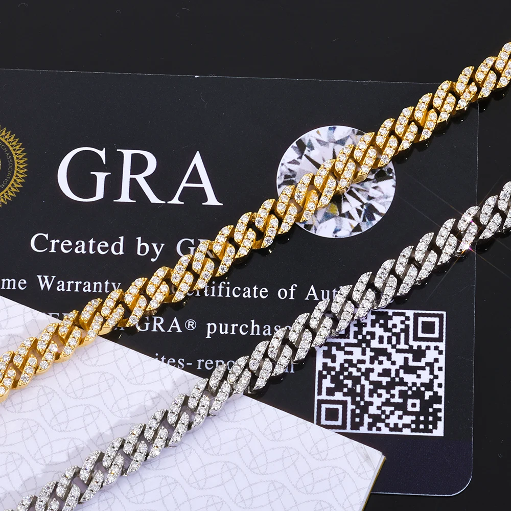 

HHIOK Exquisite 5mm Cuban Chain 925 Sterling Silver VVS Moissanite Plated 18K Gold Miami Men's and Women's Jewelry Necklace