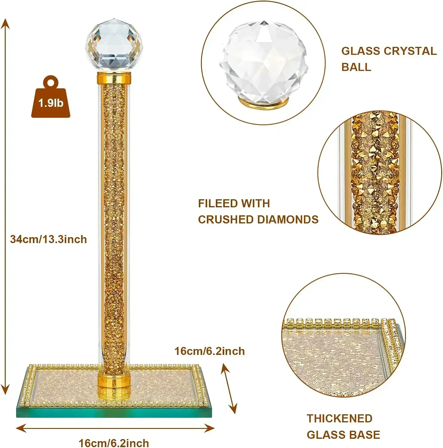 Soporte de cristal para toallas de papel, portarrollos de papel higiénico con Base pesada ostentosa, decoración de la casa para cocina y baño