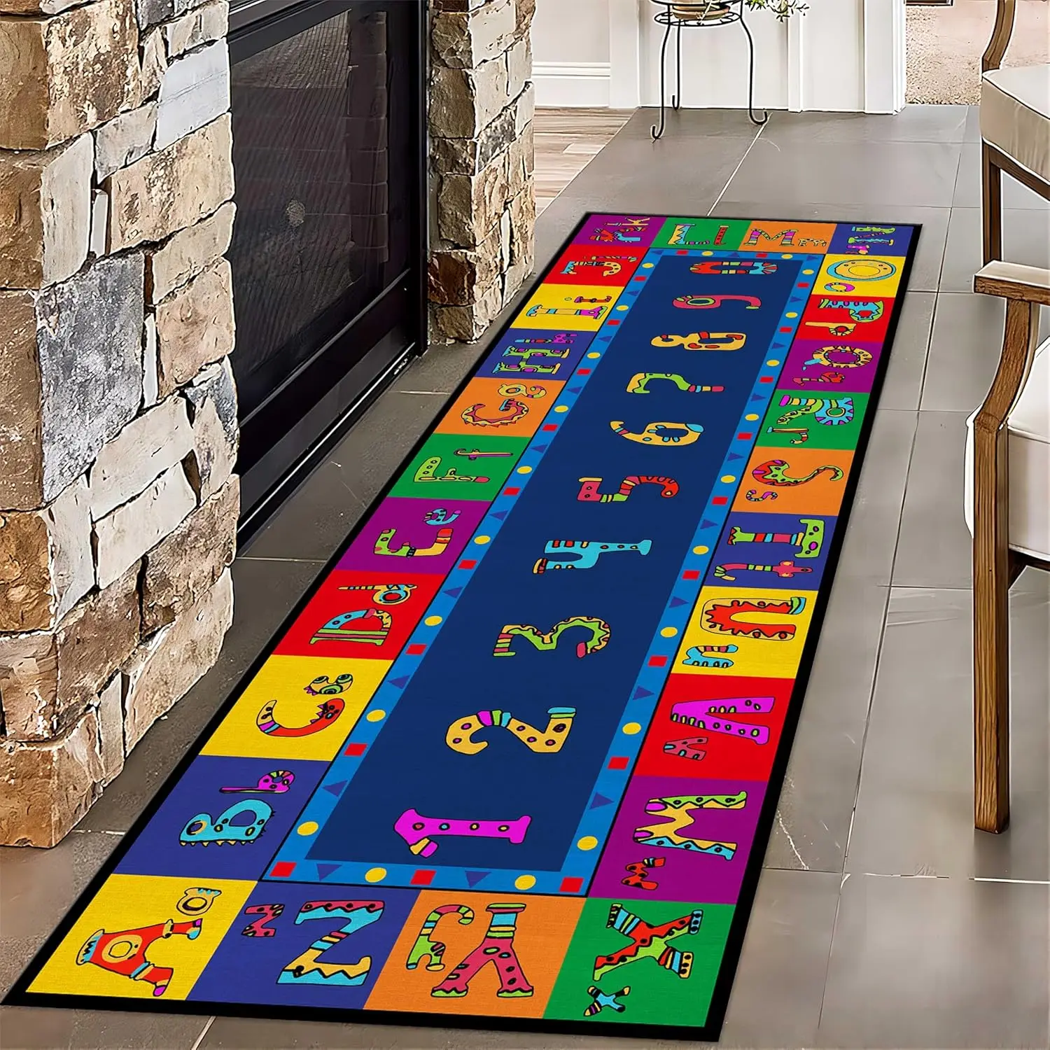 Hopscotch Carpet for Bedroom, Zebra Jellyfish Animal Print Indoor Throw Rug, Cartoon Blue Runner Rug for Kids Room,Thin Low Pile