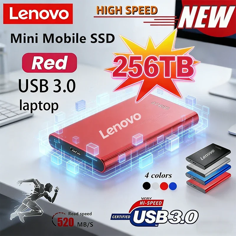 

Портативный SSD-накопитель Lenovo 256 ТБ, высокоскоростной SSD 2 ТБ, внешний жесткий диск 8 ТБ, массовое хранилище данных, интерфейс USB 3.0, накопитель для ноутбуков и компьютеров