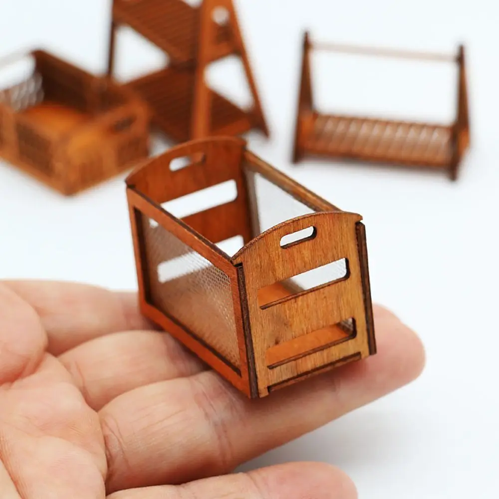 

Multicolor Dollhouse Storage Box Wood Accessories Miniature Wooden Shelf Fairy Garden Bread Basket Mini Storage Rack Dollhouse