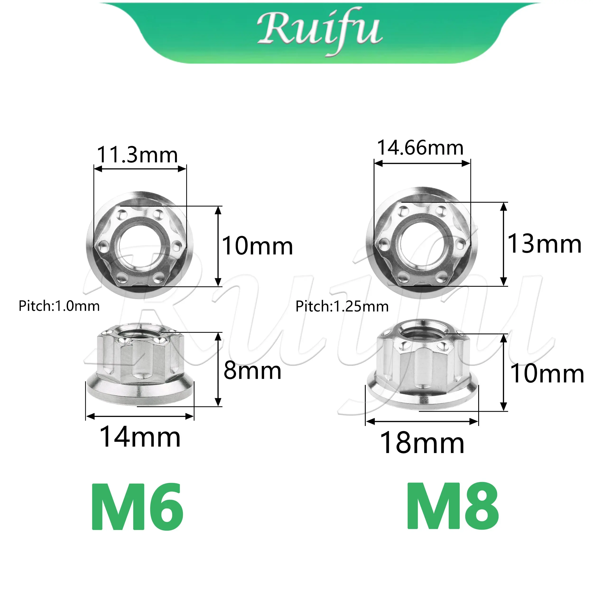 Ruifu Titanium M6 M8 M10 M12 M14 M16 Mur Flange Segi Enam Hex Mewah untuk Pengencang Titanium Poros Belakang Sepeda Motor
