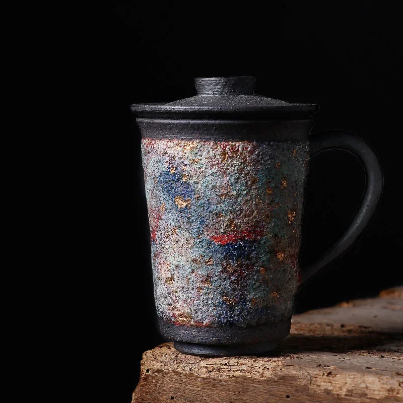 Rock Mine Colorful Mug Purely Handmade Quick Cup Wood-fired Office Cup Filtered Water Cup with Cover Personal Gift Sets Teaware