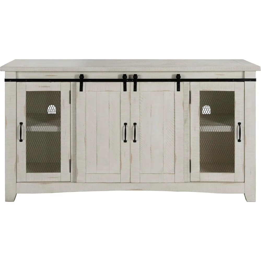 

Home Rustic 65” Solid Wood TV Stand with Storage, All Antique White