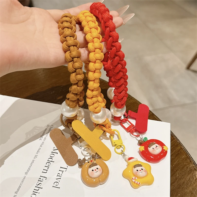 

Cartoon Pearl Short Phone Lanyard Outdoor Universal Case Keychain Card Hand Cord Clip Rope Anti-lost Wrist Strap Charm Chain
