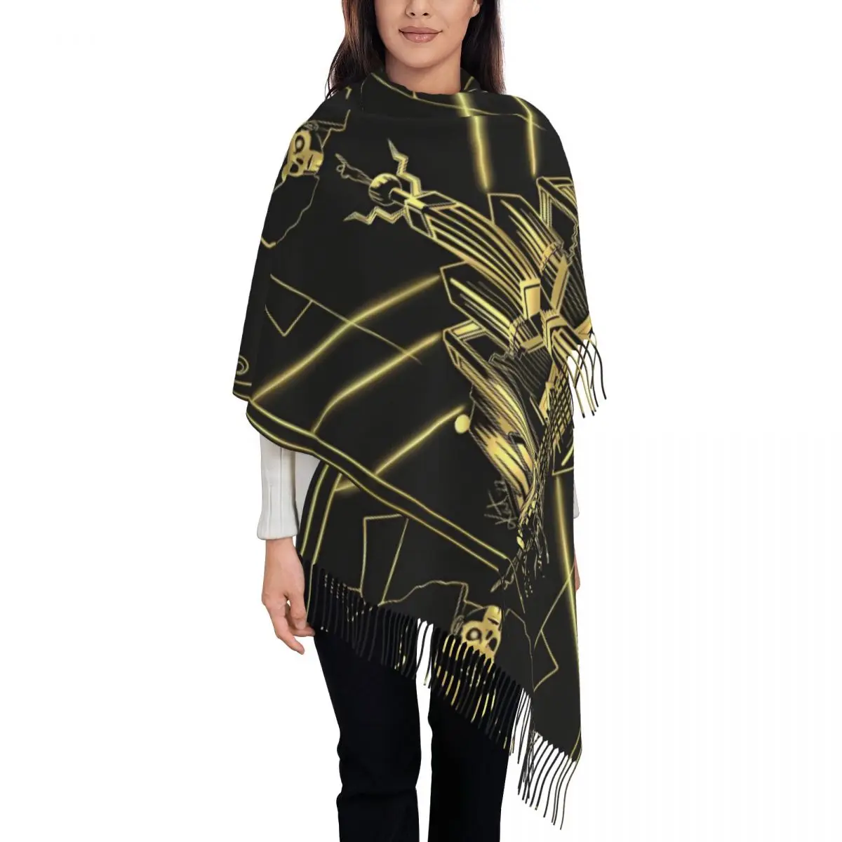 

Женский шарф с кисточками Ghost Band, длинная зимне-осенняя шаль, шведская рок-группа, повседневная одежда на Хэллоуин, шарфы из пашмины