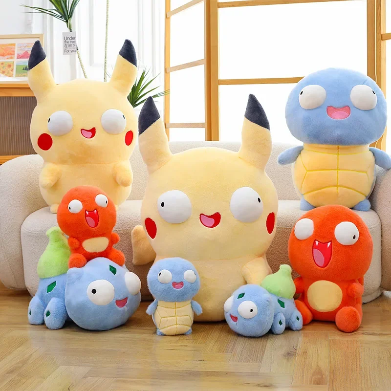 Funny Face Pokémon Plush Doll Charmander Bulbasaur Squirtle Soft Nap Pillow Collectible Toy Anime Fans Birthday Present 23cm