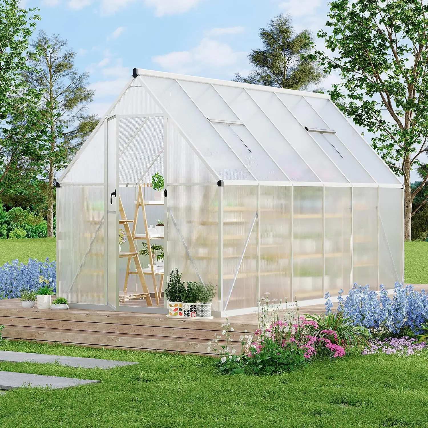 6'X11' Aluminum-Framed Polycarbonate Greenhouse, Heavy Duty Polycarbonate Greenhouse with Quick Setup Structure, Customized