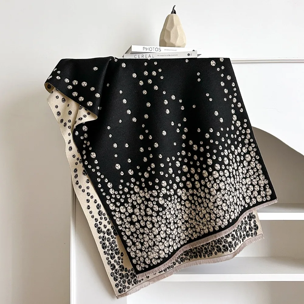 

Универсальные шарфы из искусственного кашемира с узором в горошек, ветрозащитная шаль из пашмины, элегантные толстые шарфы-пончо на осень-зиму