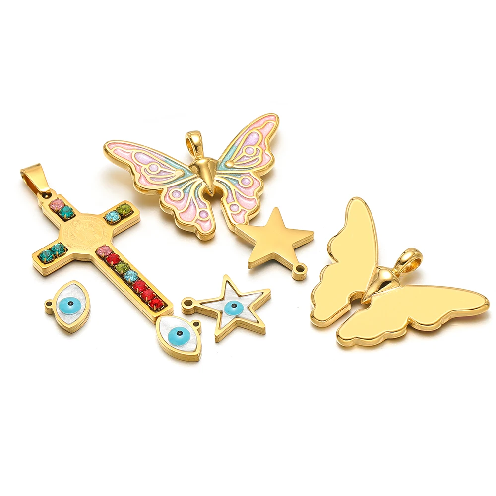 5pcs/lot Stainless Steel Enamel Star Butterfly Charms Cross Pendants Bulk DIY Women Jewelry Making Earrings Necklace Accessories view 3