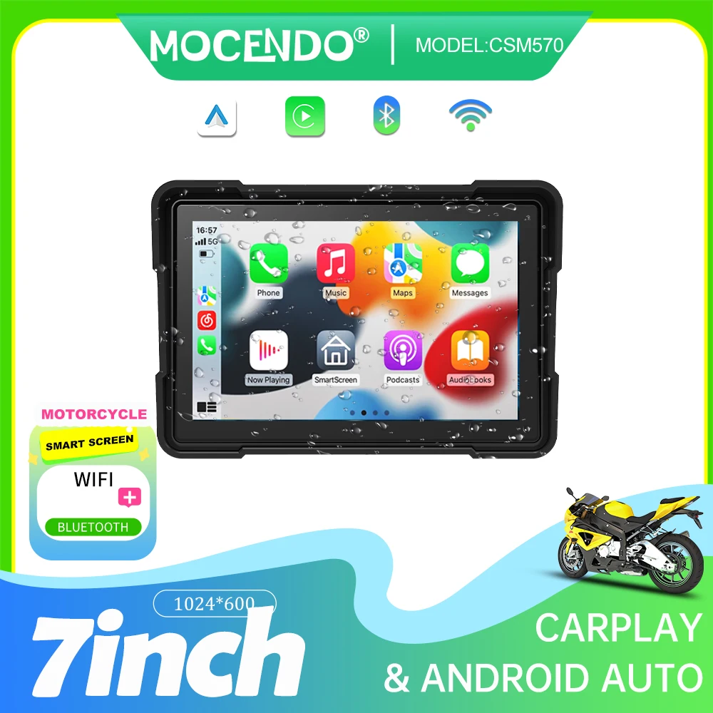 Portable 7 Inch Waterproof Motorcycle Navigation Screen with Wireless Android Auto Carplay Display Monitor for CSM570