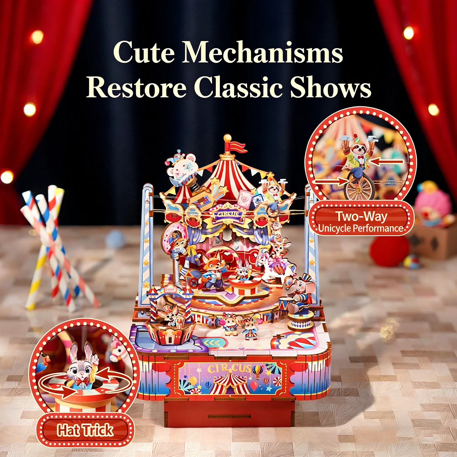 DIY Crazy Circus Music Box Building Kit, 3D Puzzle Rotating Music Box, Creative Birthday Gift for Women Girls, Home Desk Decor