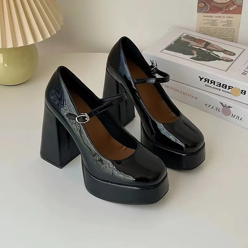 Women's Thick Heel Single Shoes Autumn Square Head Shallow Mouth Thick Sole with Non-slip Wear-resistant High Heels view 6