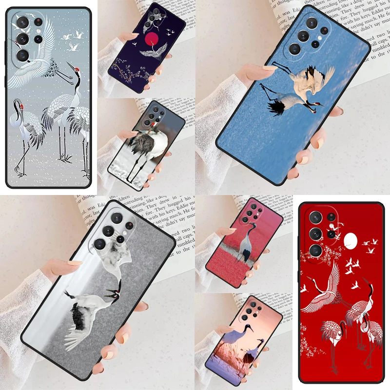 Red-crowned Crane Bird Phone Case For Samsung Galaxy S24 S23 S22 S21 Ultra S10 Note 10 Pro S20 Plus FE S9 S8 Cover