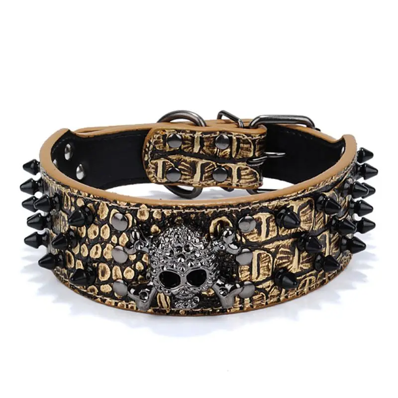 Large Spiked Skull Dog PU Leather Collar, Pit Rivet, Halloween Pet Decor, Drop Shipping