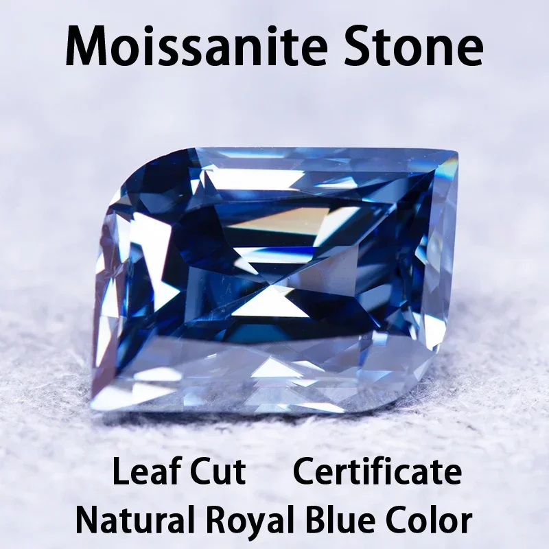 

Moissanite Stone Leaf Cut Natural Royal Blue Color Charms Gemstone DIY Ring Necklace Earrings Main Materials With CertificateN