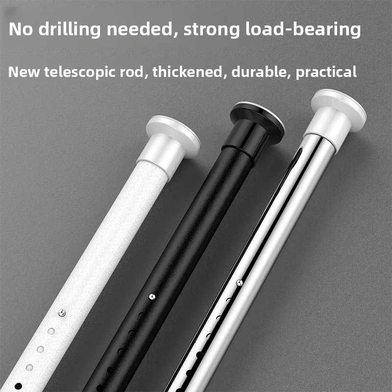 No-Drill Adjustable Clothesline Rod Bedroom Curtain Rod Bathroom Shower Curtain Rod Wardrobe Support Rod Straight Bar Shape