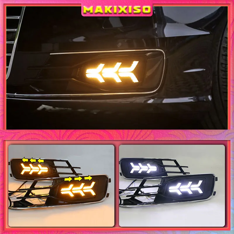 For Audi A6L 2016-2018 with Dynamic moving yellow turn signal and blue night running lightLED drl daytime running light