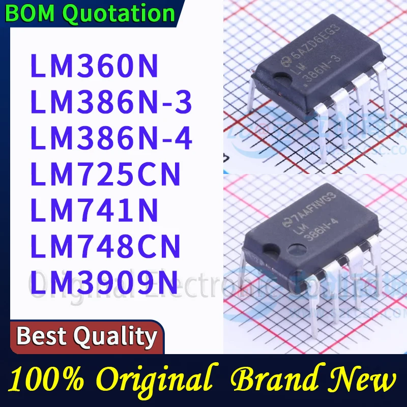 

LM360N LM386N-3 LM386N-4 LM725CN LM741N LM748CN LM3909N В наличии Оригинальные высококачественные компоненты