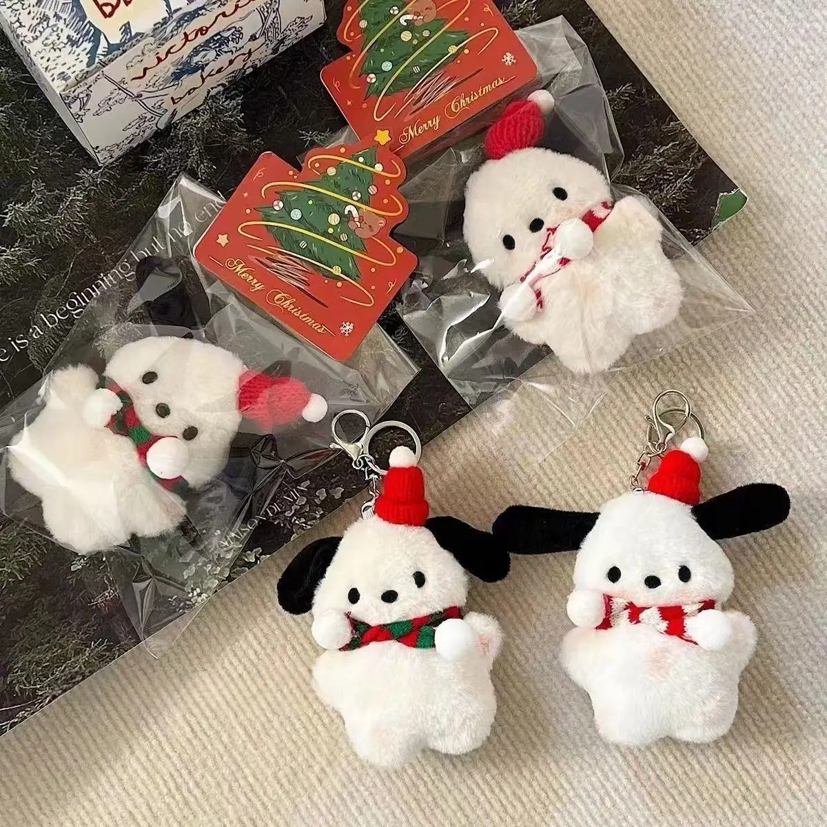 Cartoon Anime Christmas Limit Edition Pochacco Series Plush Toy Kawaii White Dog Dolls Keyring Ornament Keychain Christmas Gift