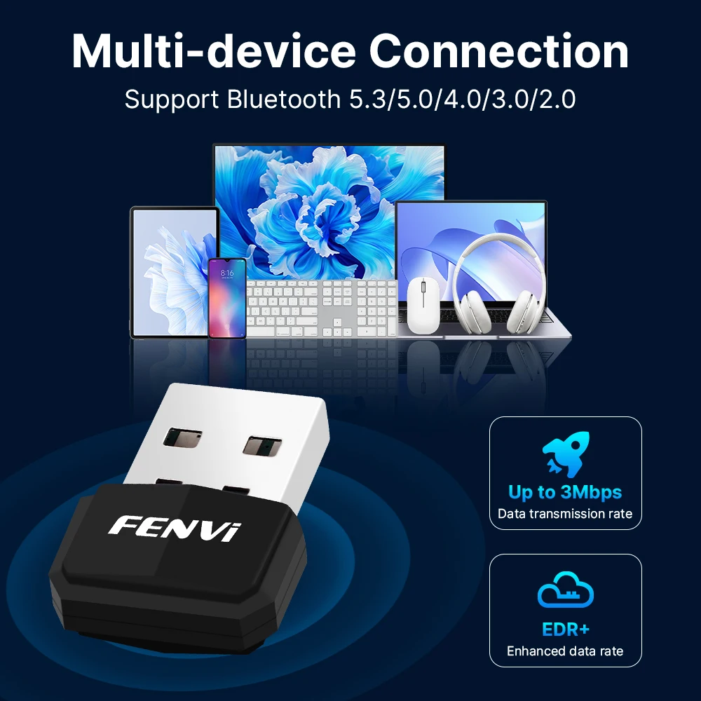 FENVI USB Bluetooth 5.4 5.3 Adapter Dongle for PC Transmitter Wireless Speaker Bluetooth 5.0 Driver Free For Win 10/11