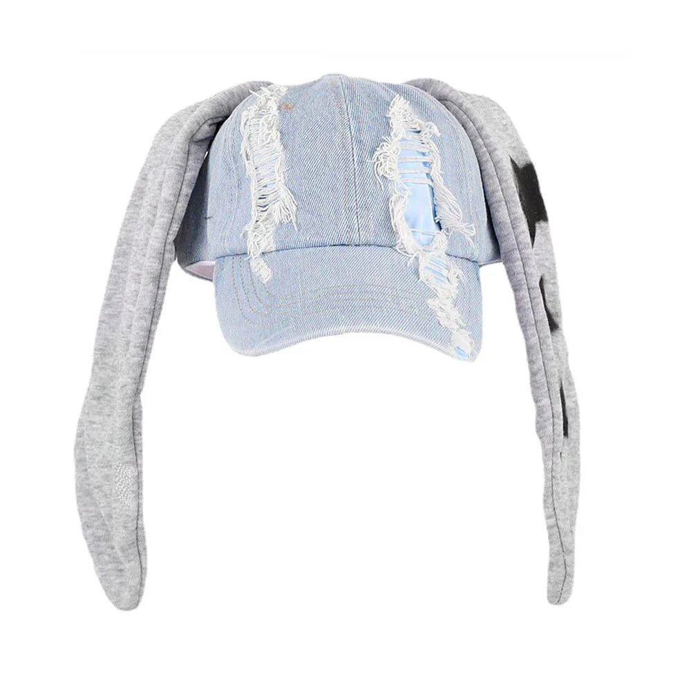 New MinJi Haerin OMG Stage Long Rabbit Ear Hat Y2K Style Denim