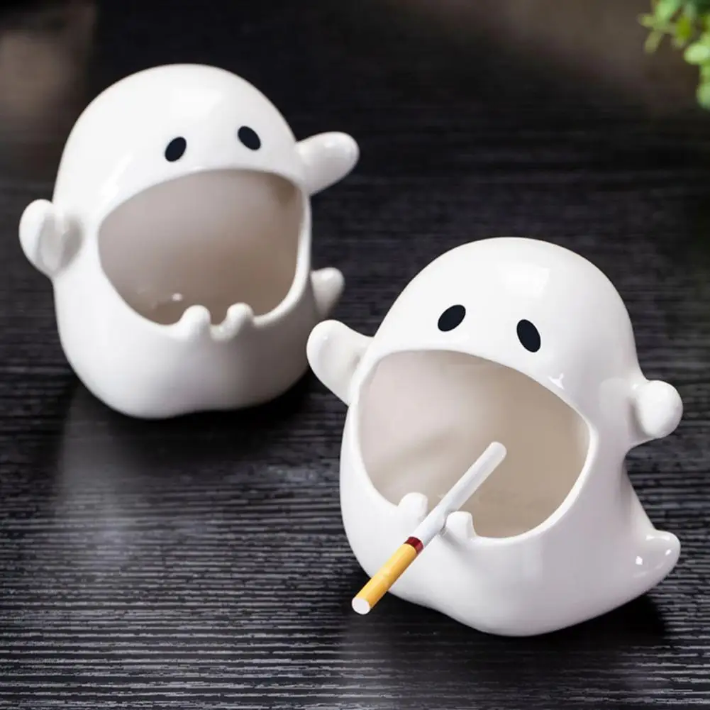 Spacious Capacity Ashtray Big Mouth Ghost Ashtray Elegant Ceramic Ghost Ashtray Capacity Heat Resistant Desktop Holder for Ash