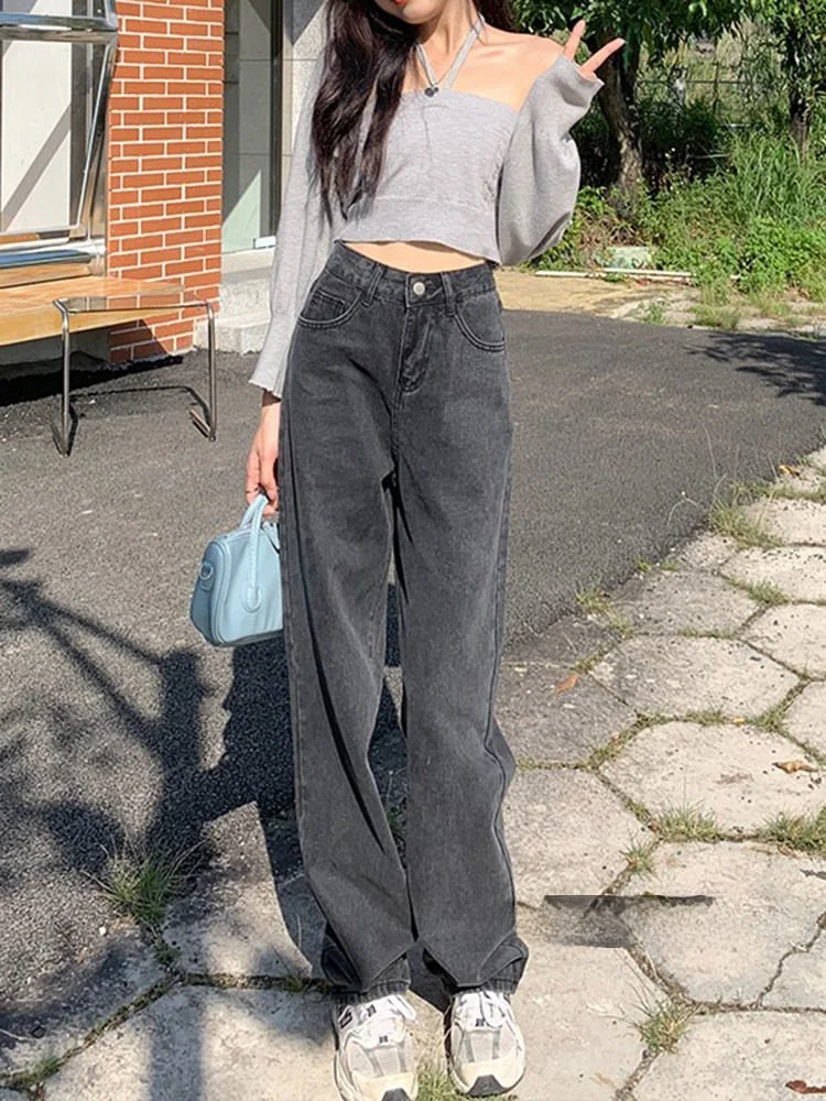 

Slimming High Waist Wide Leg Jeans Women's Spring Season Versatile Loose Drapey Straight Cut Trousers Comfortable Breathable