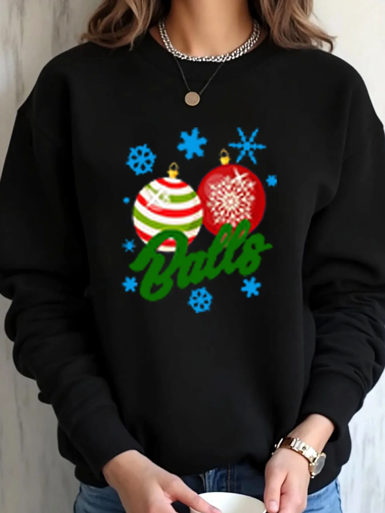 

Женская толстовка большого размера с рождественскими украшениями и шариками с принтом, верхняя одежда